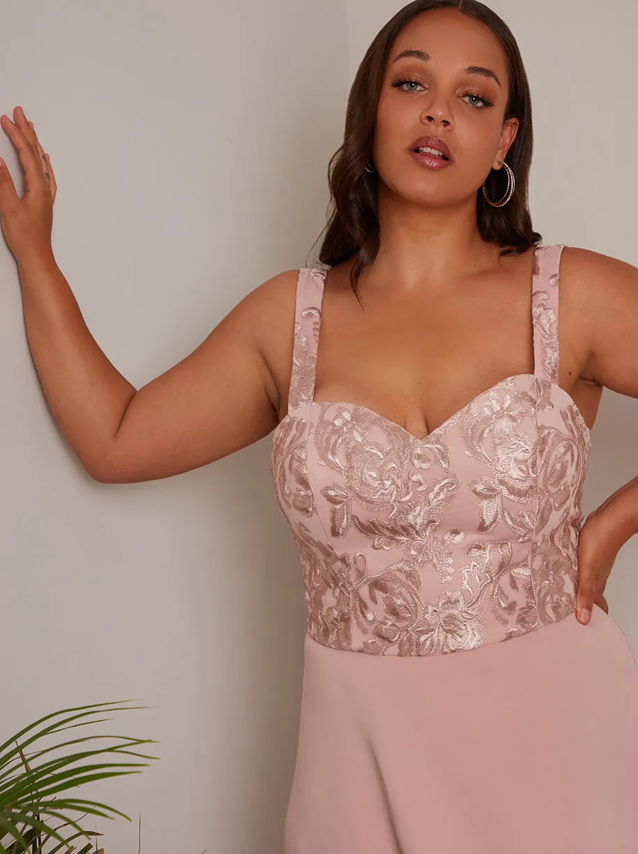 Plus Size Embroidered Dip Hem Dress in Pink sold by Chi Chi London product image thumbnail 2