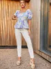 Floral Printed Tie Back Top in Blue sold by Chi Chi London