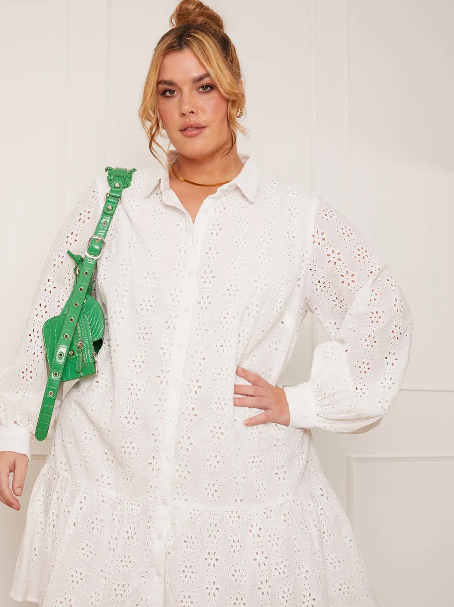 Plus Size Broderie Anglaise Puff Sleeve Shirt Dress in White sold by Chi Chi London product image thumbnail 2