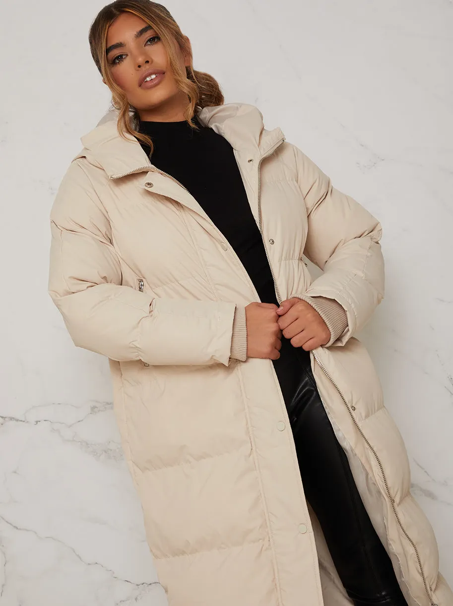 Longline Oversized Padded Puffer Coat in Beige sold by Chi Chi London product image thumbnail 4