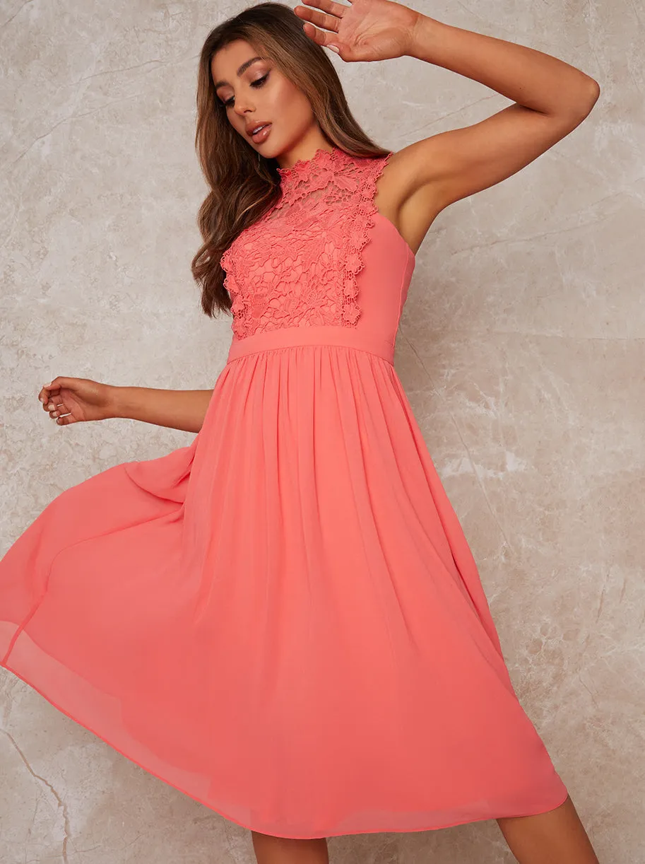 High Neck Crochet Midi Dress in Orange sold by Chi Chi London product image thumbnail 3