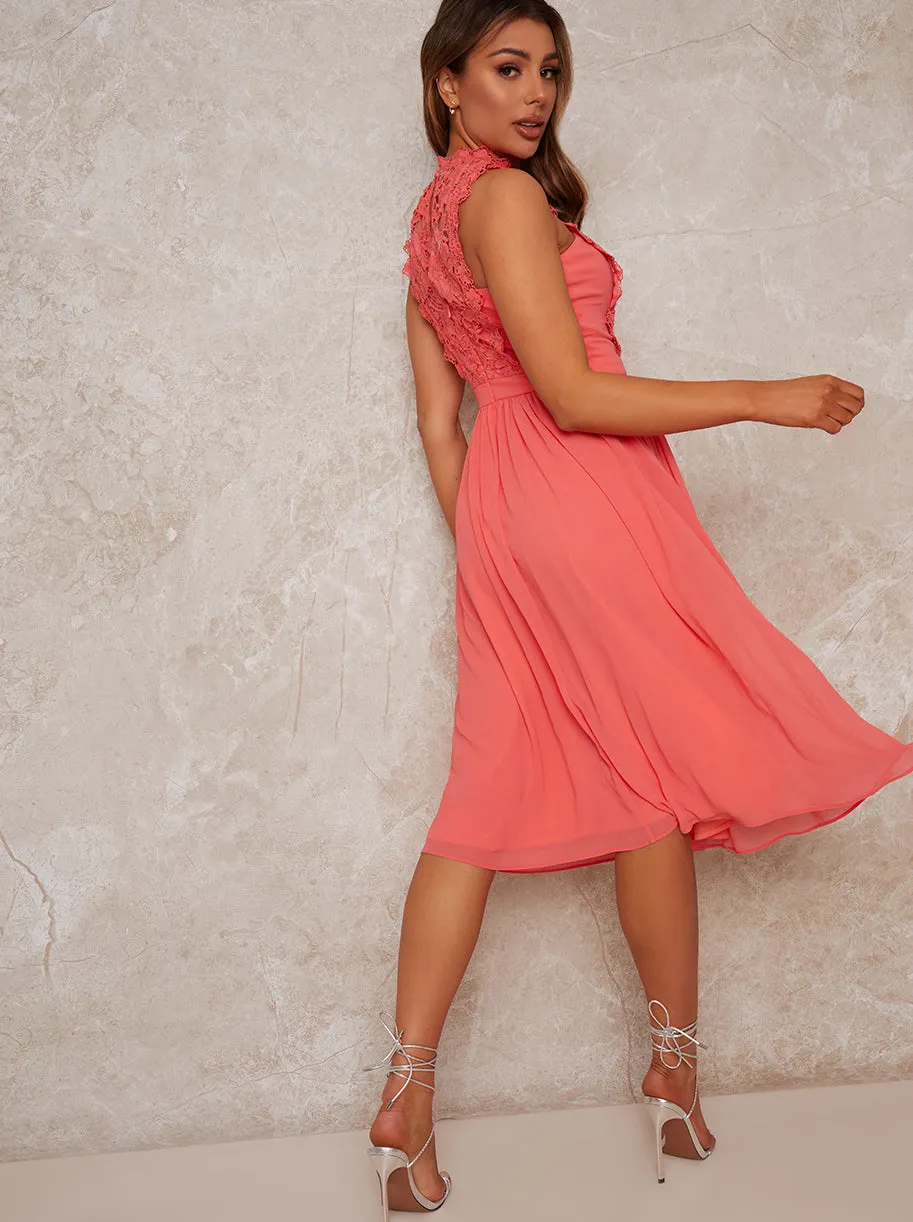 High Neck Crochet Midi Dress in Orange sold by Chi Chi London product image thumbnail 4