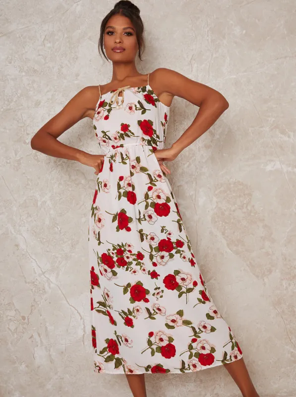 Floral Print Cami Dress in White sold by Chi Chi London