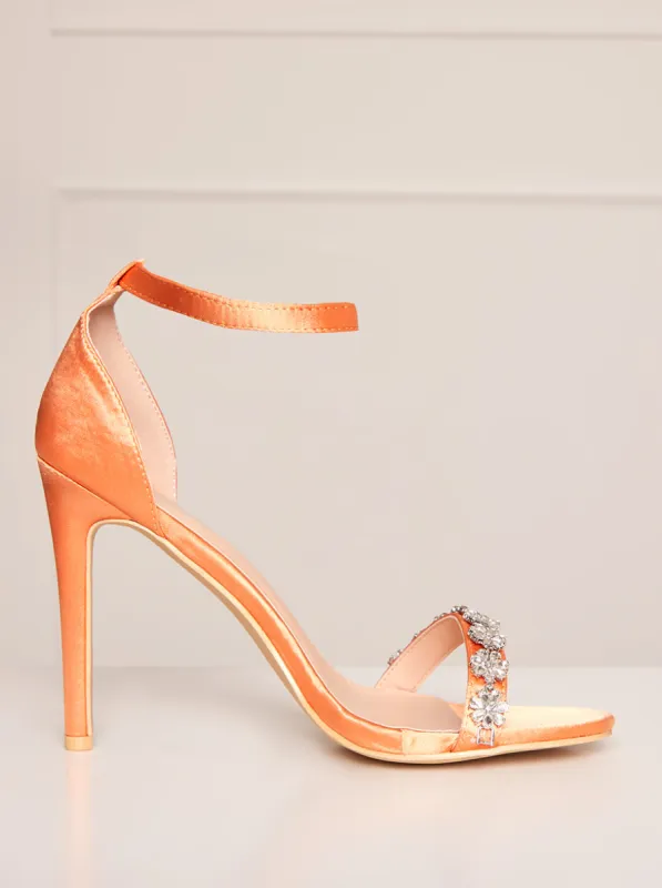 High Heel Diamante Strap Sandals in Orange sold by Chi Chi London