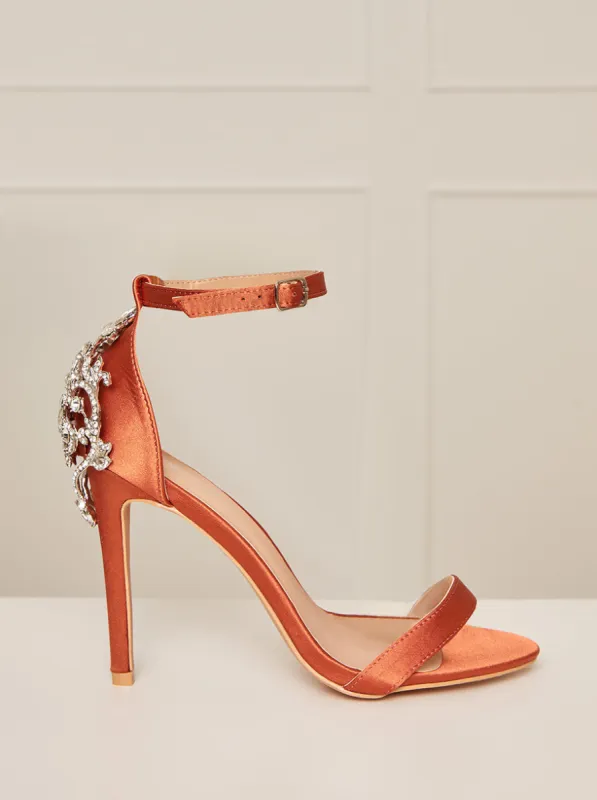 Embellished Stiletto Heel Sandals in Orange sold by Chi Chi London