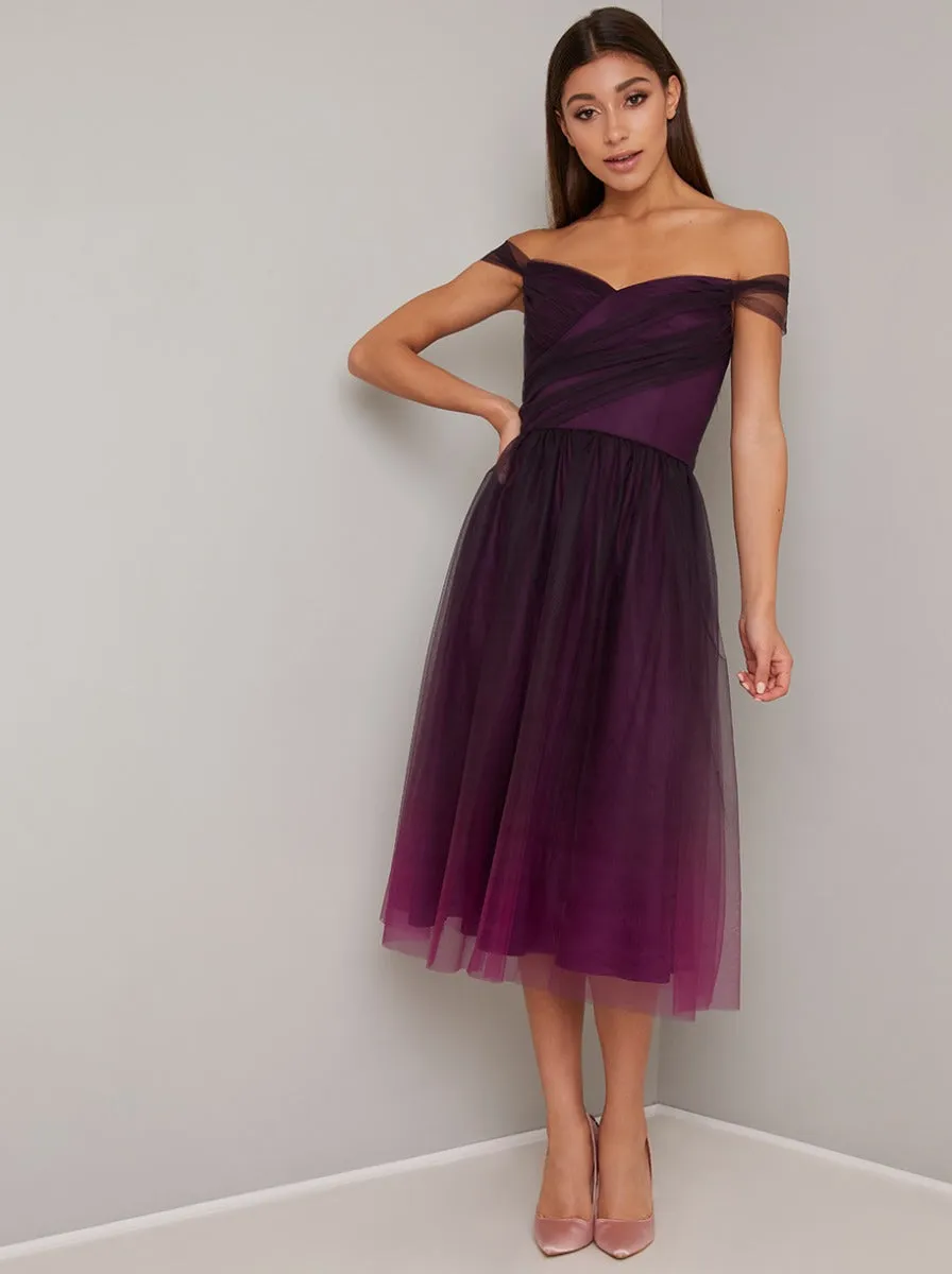 Bardot Layered Tulled Ombre Midi Dress in Red sold by Chi Chi London product image thumbnail 2