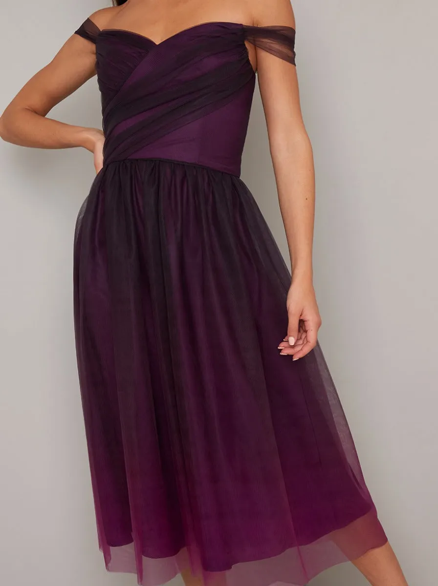 Bardot Layered Tulled Ombre Midi Dress in Red sold by Chi Chi London product image thumbnail 3