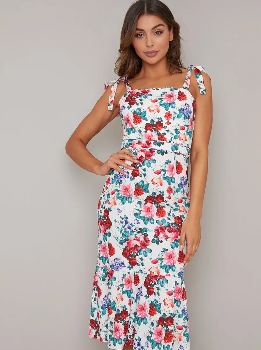 Floral Print Peplum Hem Midi Dress In White sold by Chi Chi London product image thumbnail 4