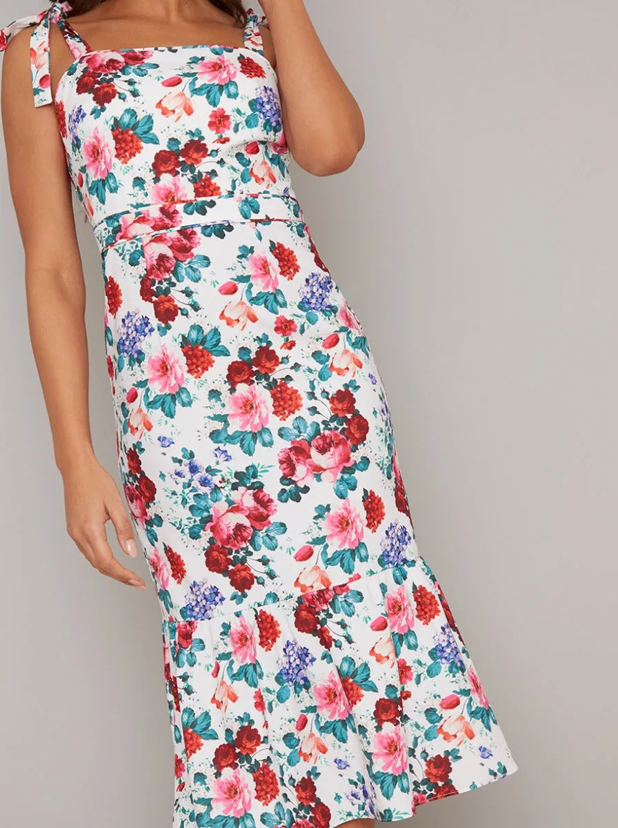 Floral Print Peplum Hem Midi Dress In White sold by Chi Chi London product image thumbnail 2
