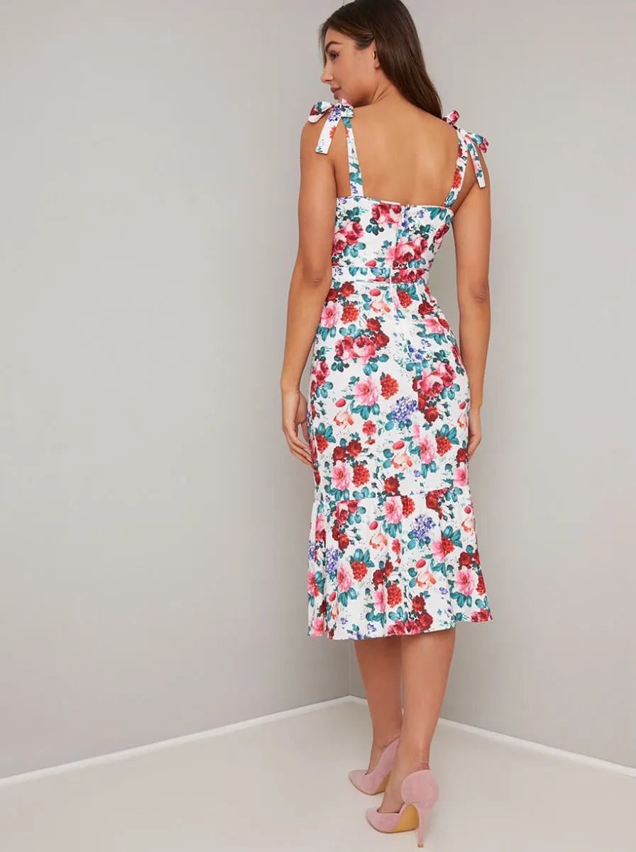 Floral Print Peplum Hem Midi Dress In White sold by Chi Chi London product image thumbnail 3
