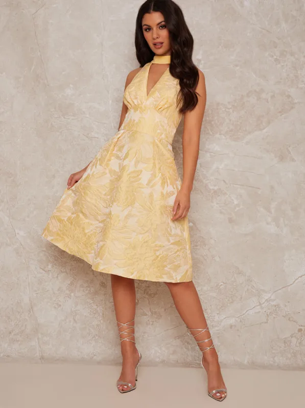 Floral Jacquard Midi Dress in Yellow sold by Chi Chi London