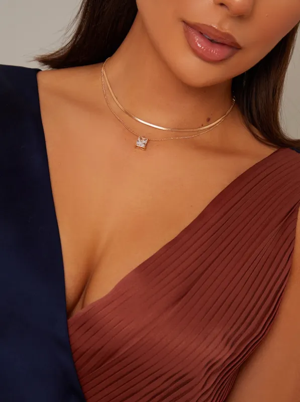 Diamante Double Chain Necklace in Gold Finish sold by Chi Chi London