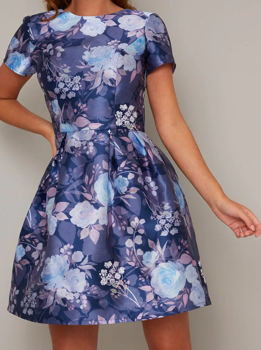 Short Sleeve Floral Print Mini Dress in Blue sold by Chi Chi London product image thumbnail 4