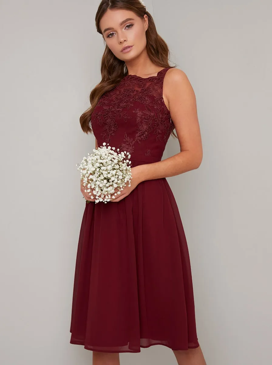 Sleeveless Lace Bodice Chiffon Midi Dress in Red sold by Chi Chi London product image thumbnail 2