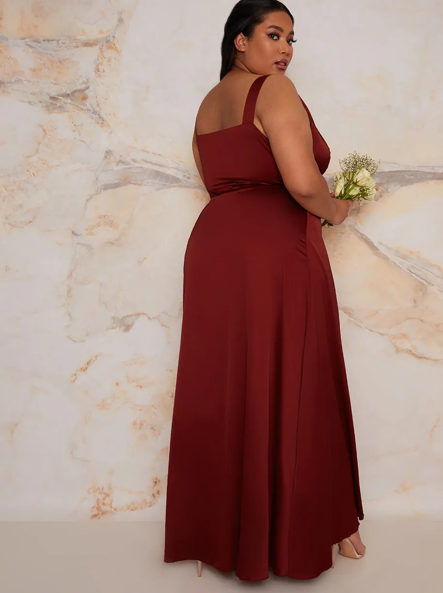 Plus Size Satin Wrap Maxi Dress in Red sold by Chi Chi London product image thumbnail 4