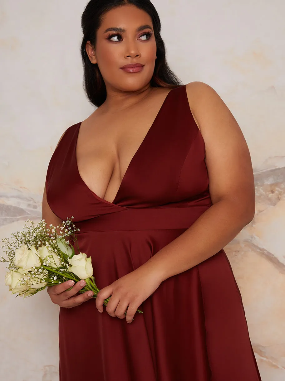 Plus Size Satin Wrap Maxi Dress in Red sold by Chi Chi London product image thumbnail 2
