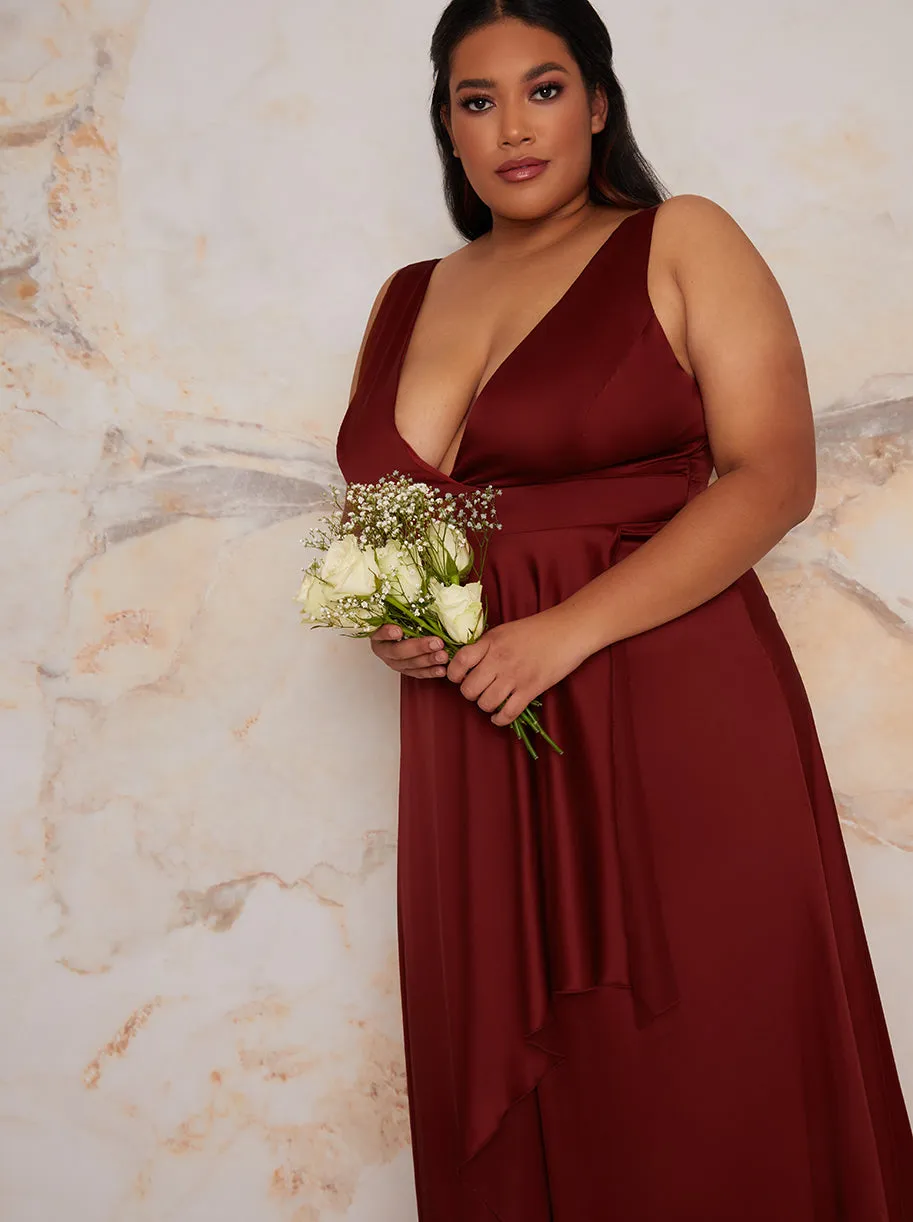 Plus Size Satin Wrap Maxi Dress in Red sold by Chi Chi London product image thumbnail 3