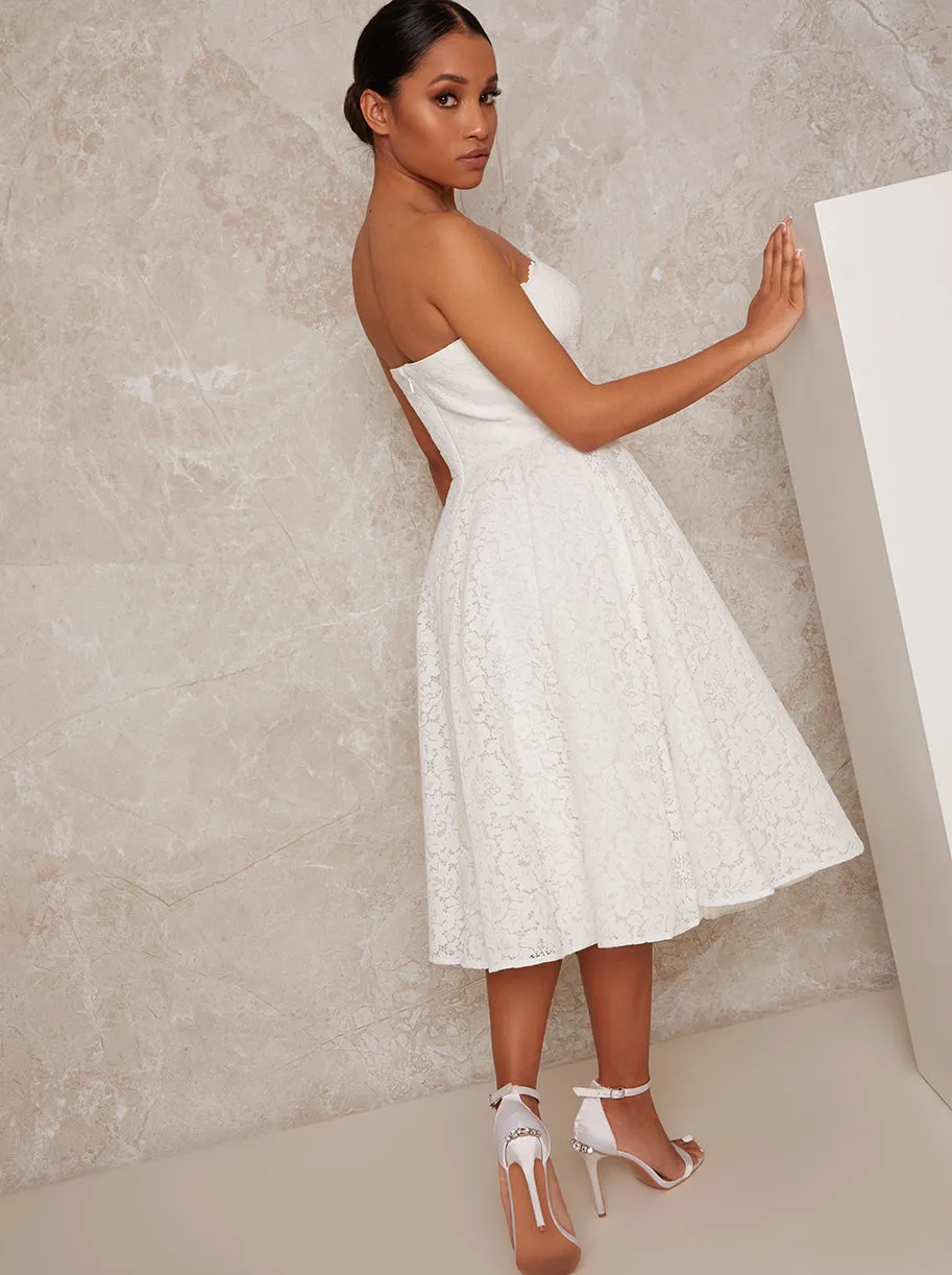 Petite Bridal Strapless Lace Midi Dress in White sold by Chi Chi London product image thumbnail 4