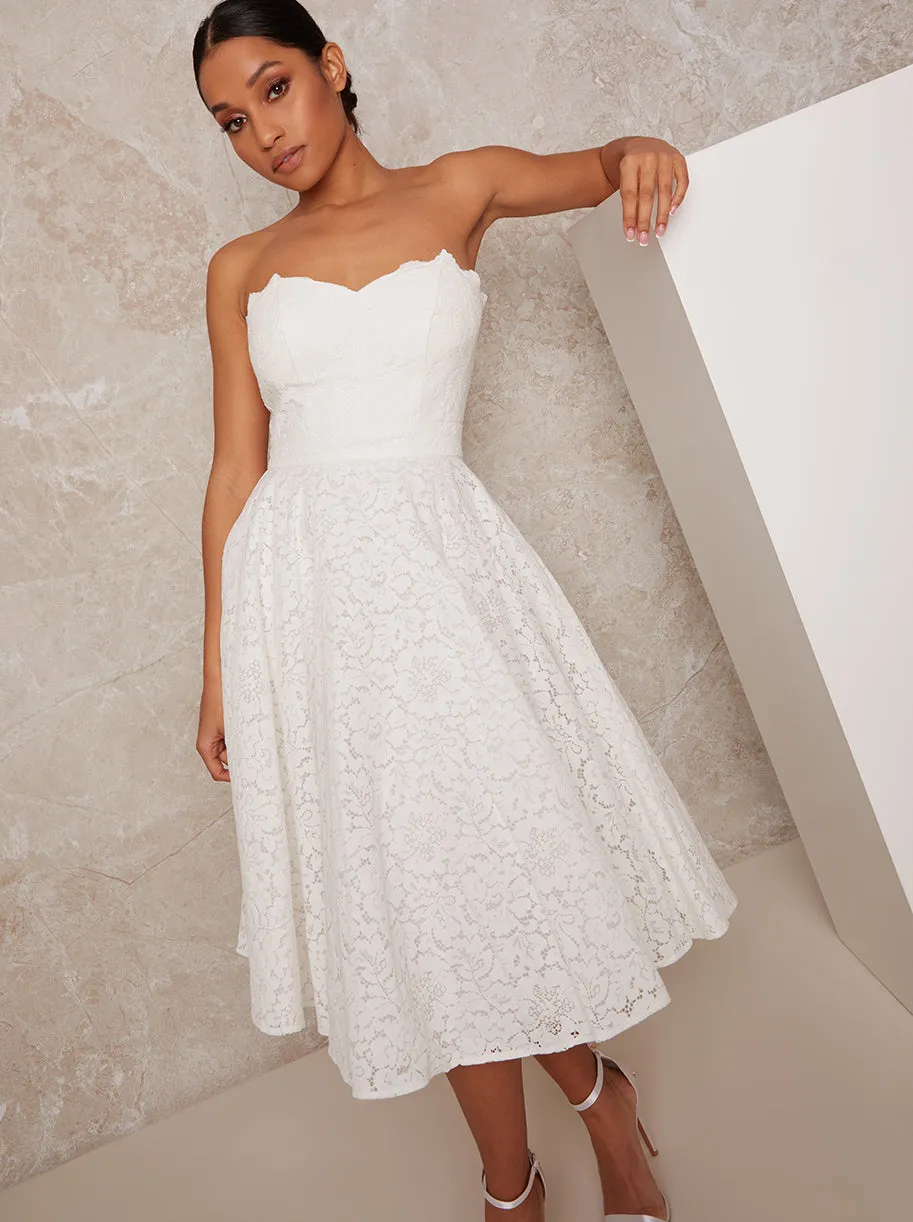 Petite Bridal Strapless Lace Midi Dress in White sold by Chi Chi London product image thumbnail 3