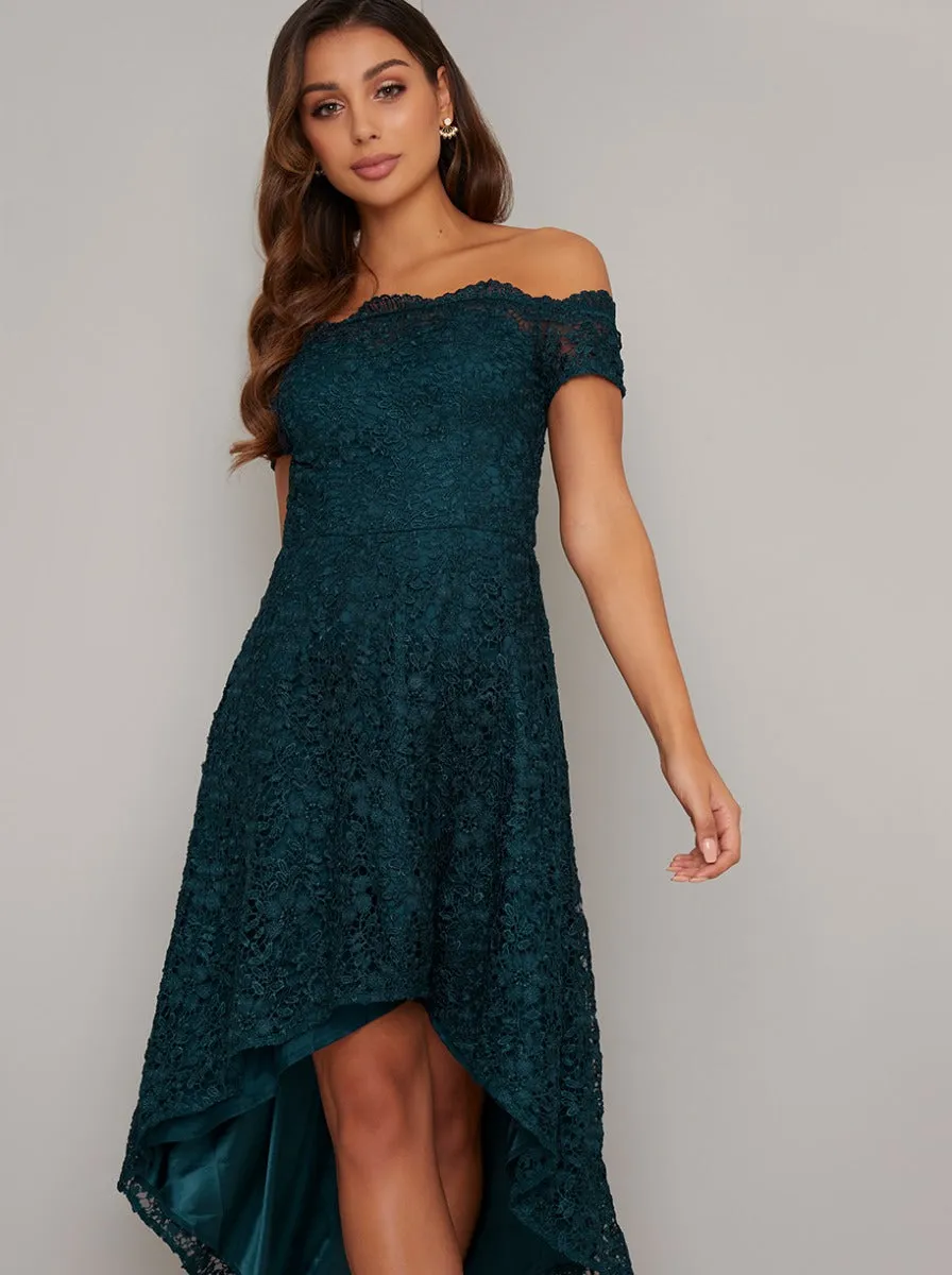 Bardot Lace Overlay Dip Hem Midi Dress in Green sold by Chi Chi London product image thumbnail 2