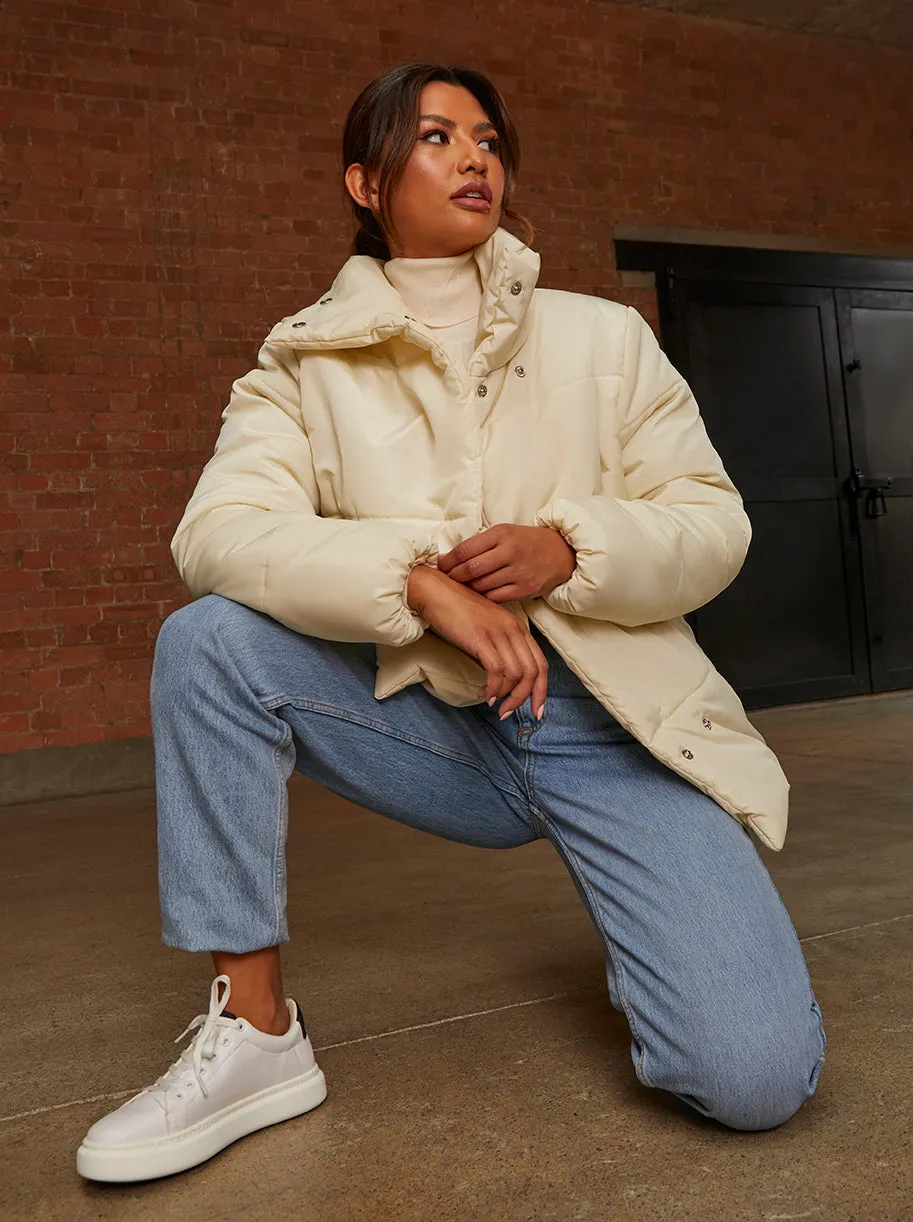 Oversized Duvet Short Padded Coat in Cream sold by Chi Chi London product image thumbnail 5