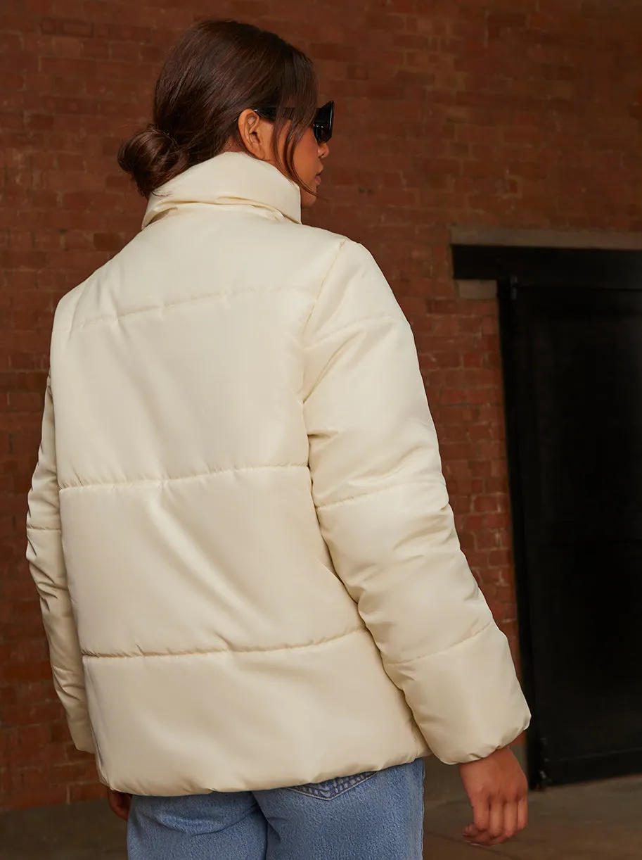 Oversized Duvet Short Padded Coat in Cream sold by Chi Chi London product image thumbnail 4