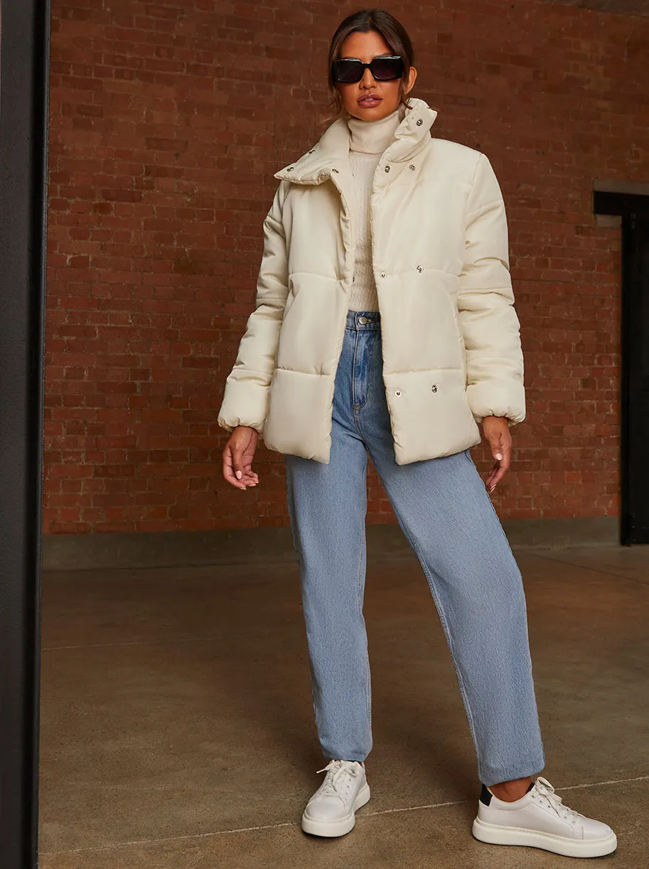 Oversized Duvet Short Padded Coat in Cream sold by Chi Chi London product image thumbnail 2