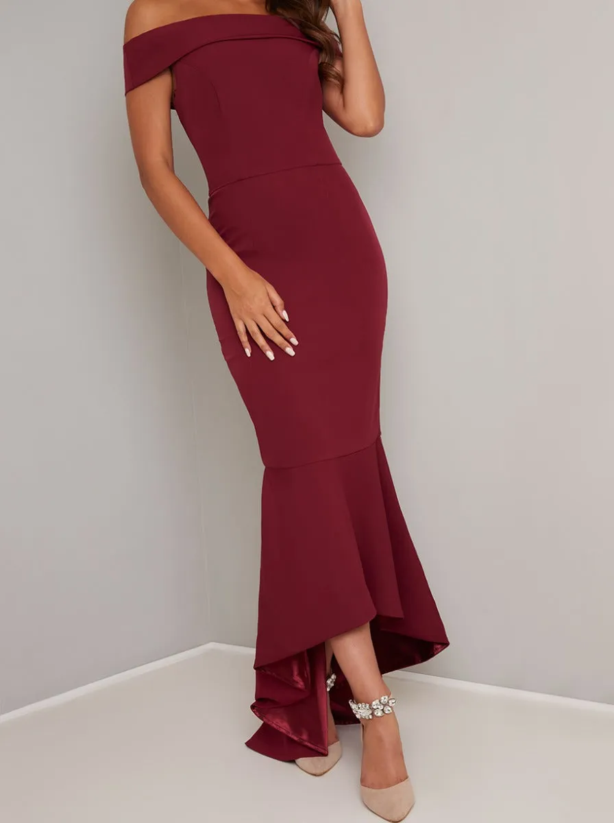 Bardot Bodycon Dip Hem Maxi Dress in Red sold by Chi Chi London product image thumbnail 3