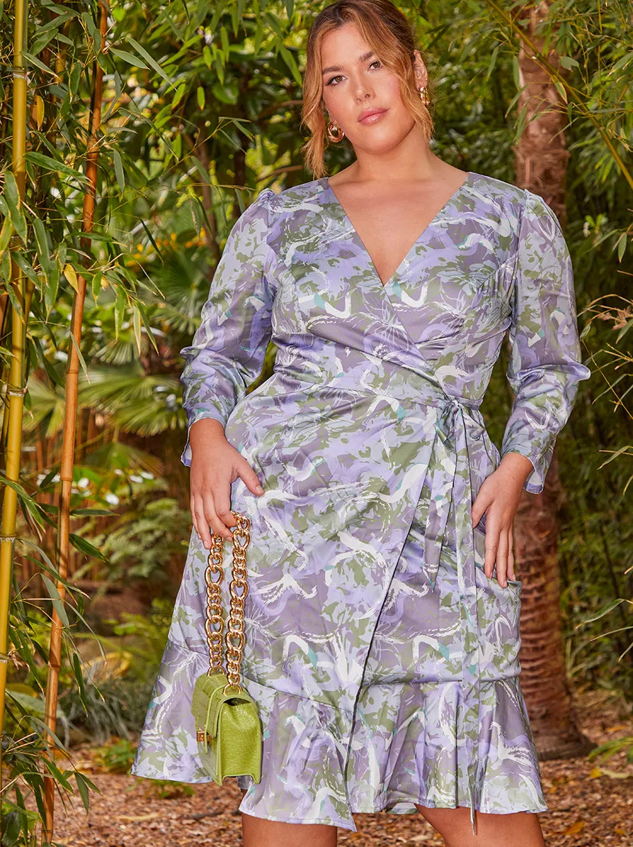 Plus Size Long Sleeve Marble Wrap Midi Dress in Grey sold by Chi Chi London product image thumbnail 3