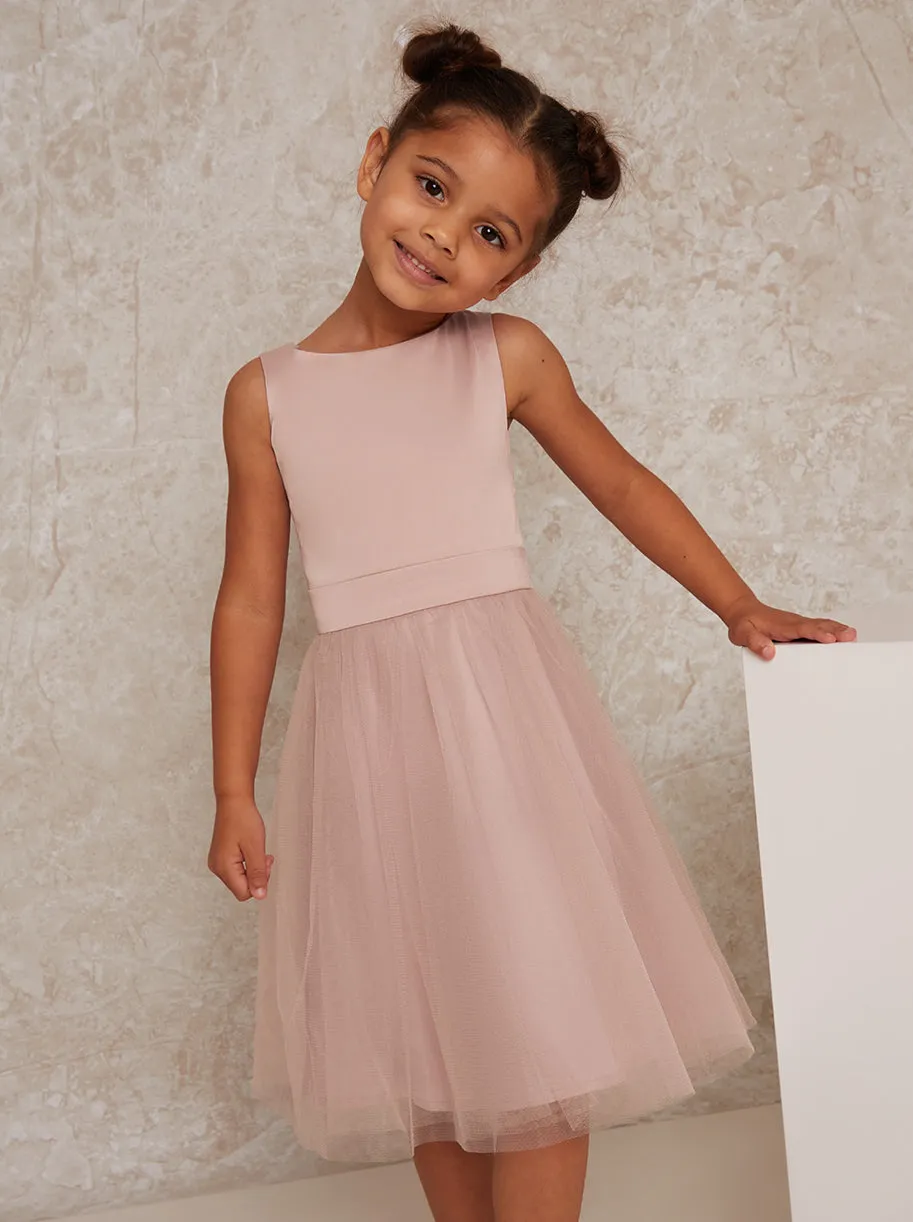 Younger Girls Bow Detail Tulle Dress in Pink sold by Chi Chi London product image thumbnail 3