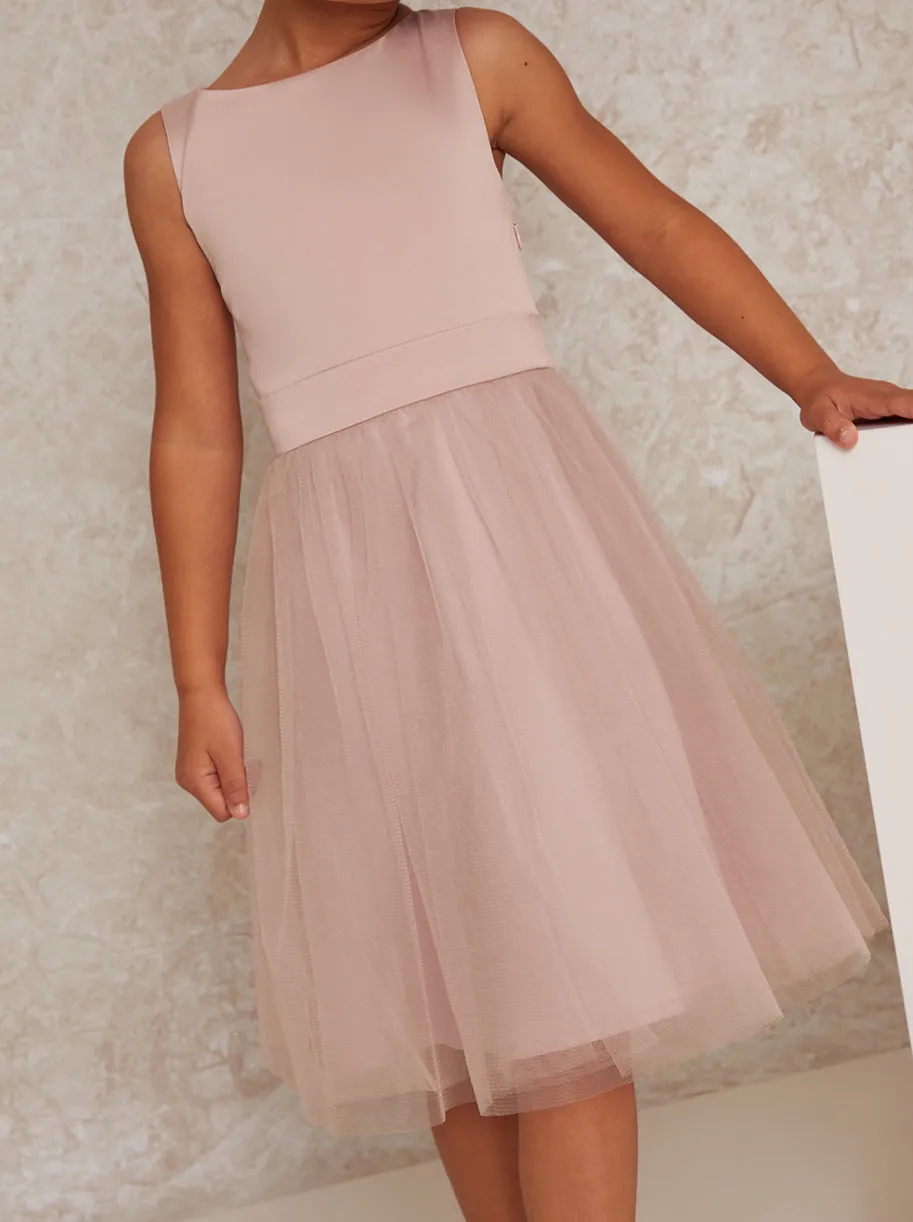 Younger Girls Bow Detail Tulle Dress in Pink sold by Chi Chi London product image thumbnail 5