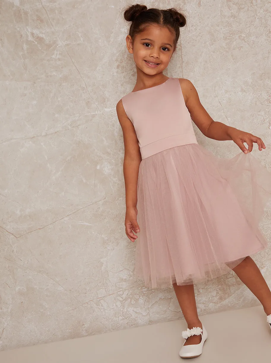 Younger Girls Bow Detail Tulle Dress in Pink sold by Chi Chi London product image thumbnail 2