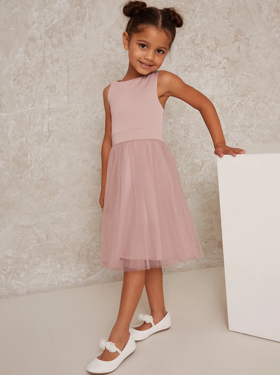 Younger Girls Bow Detail Tulle Dress in Pink sold by Chi Chi London product image thumbnail 4