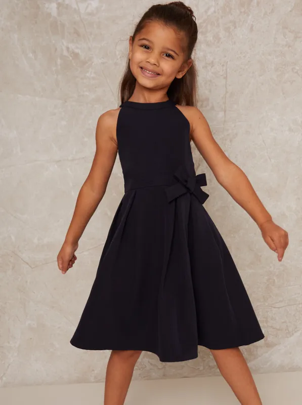 Girls Bow Detail Midi Dress In Navy Blue sold by Chi Chi London