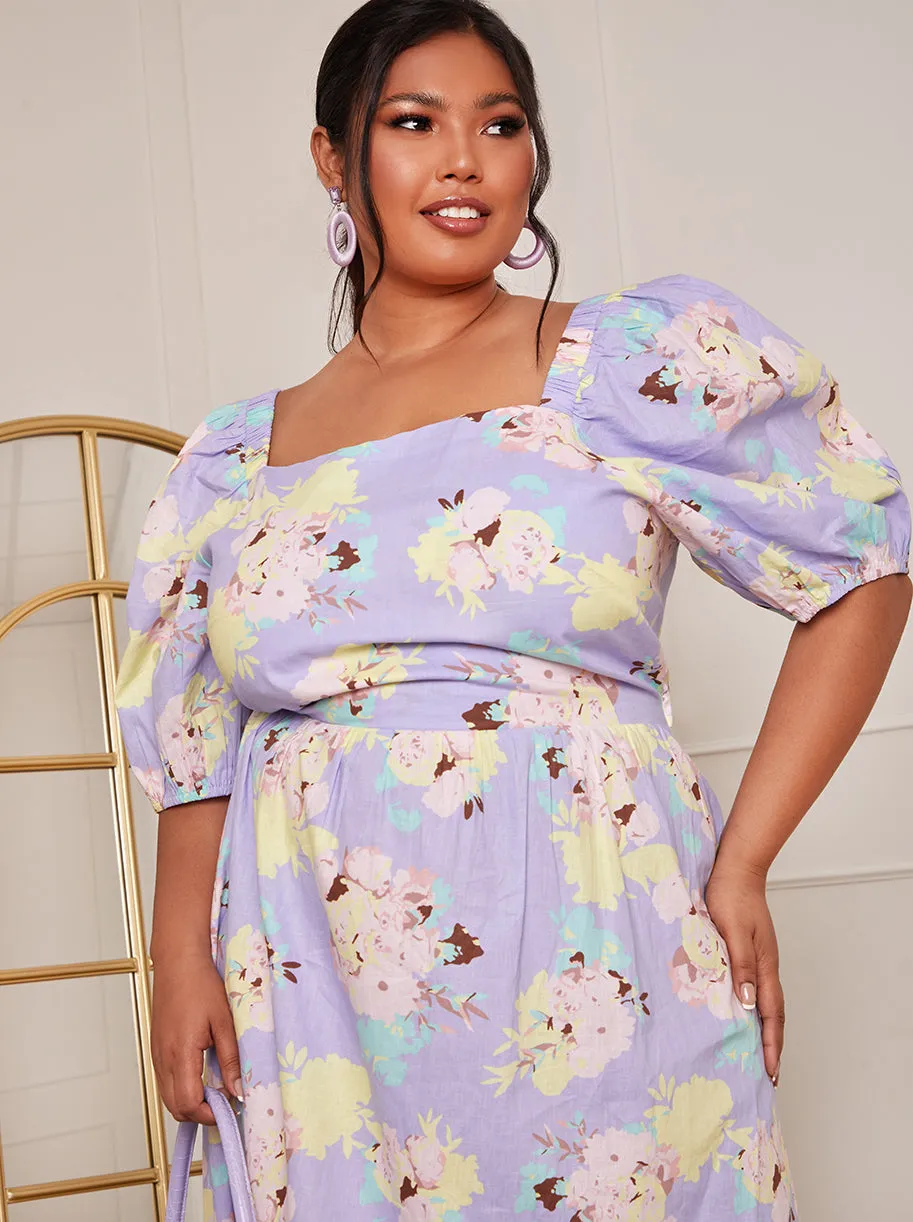 Plus Size Floral Printed Tie Back Maxi Dress in Blue sold by Chi Chi London product image thumbnail 2