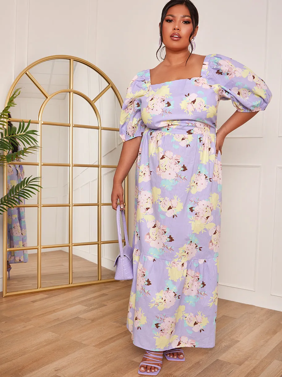 Plus Size Floral Printed Tie Back Maxi Dress in Blue sold by Chi Chi London product image thumbnail 3