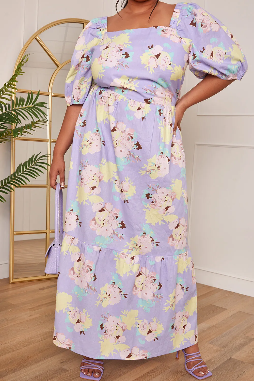 Plus Size Floral Printed Tie Back Maxi Dress in Blue sold by Chi Chi London product image thumbnail 5