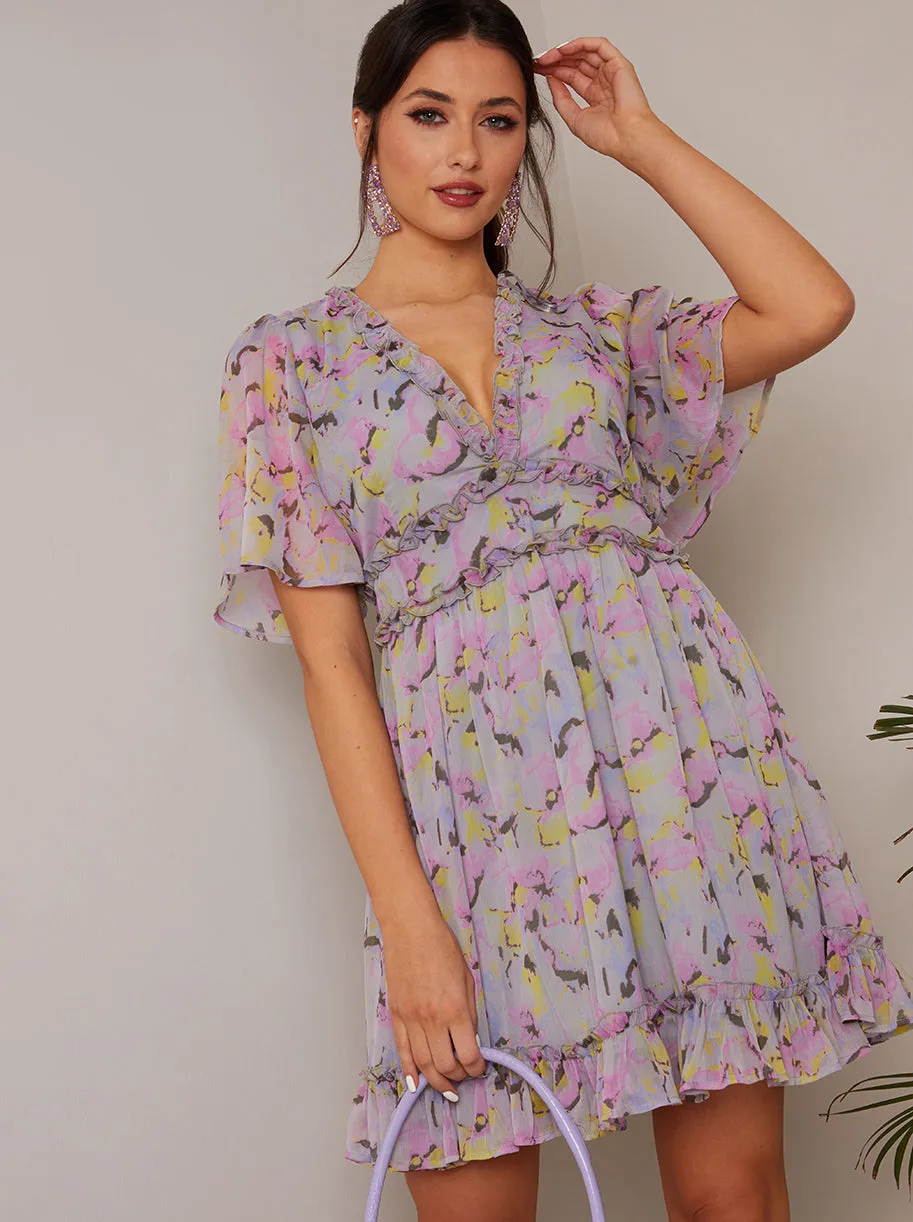 Short Sleeve Ruffle Mini Dress in Grey sold by Chi Chi London product image thumbnail 3