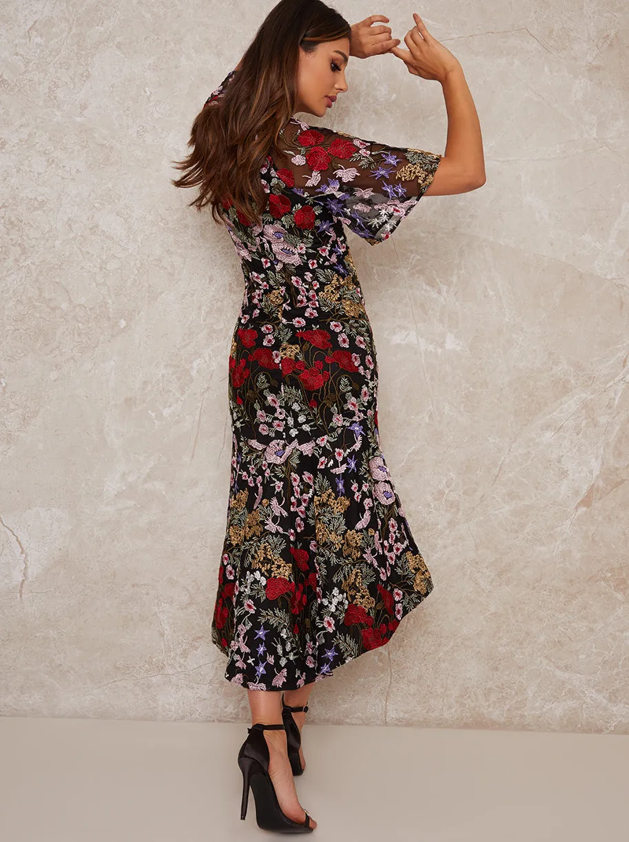 Midi Party Dress with Floral Lace Design in Black sold by Chi Chi London product image thumbnail 4