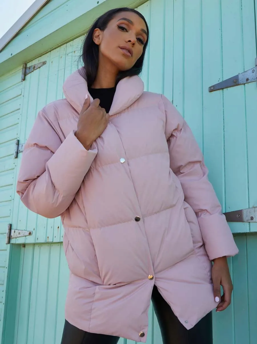 Padded Puffer Coat in Pink sold by Chi Chi London product image thumbnail 4