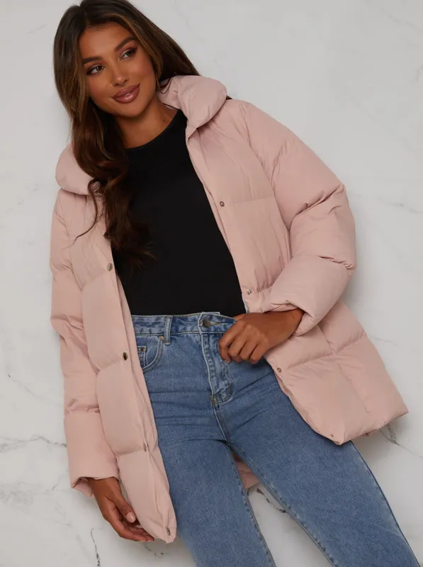 Padded Puffer Coat in Pink sold by Chi Chi London