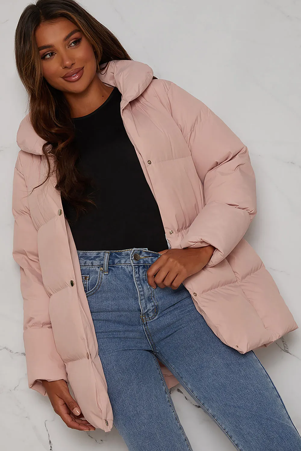 Padded Puffer Coat in Pink sold by Chi Chi London product image thumbnail 5