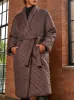 Diamond Quilted Longline Belted Coat in Chocolate sold by Chi Chi London
