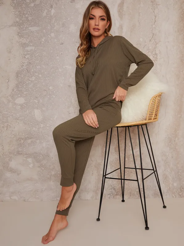 Hooded Long Sleeved Jogger Lounge Set in Green sold by Chi Chi London