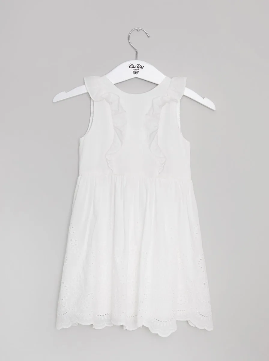 Girls Frill Detail Broderie Dress in White sold by Chi Chi London product image thumbnail 3