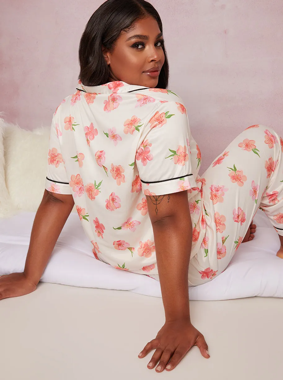 Plus Size Floral Print Pyjama Set in White sold by Chi Chi London product image thumbnail 4