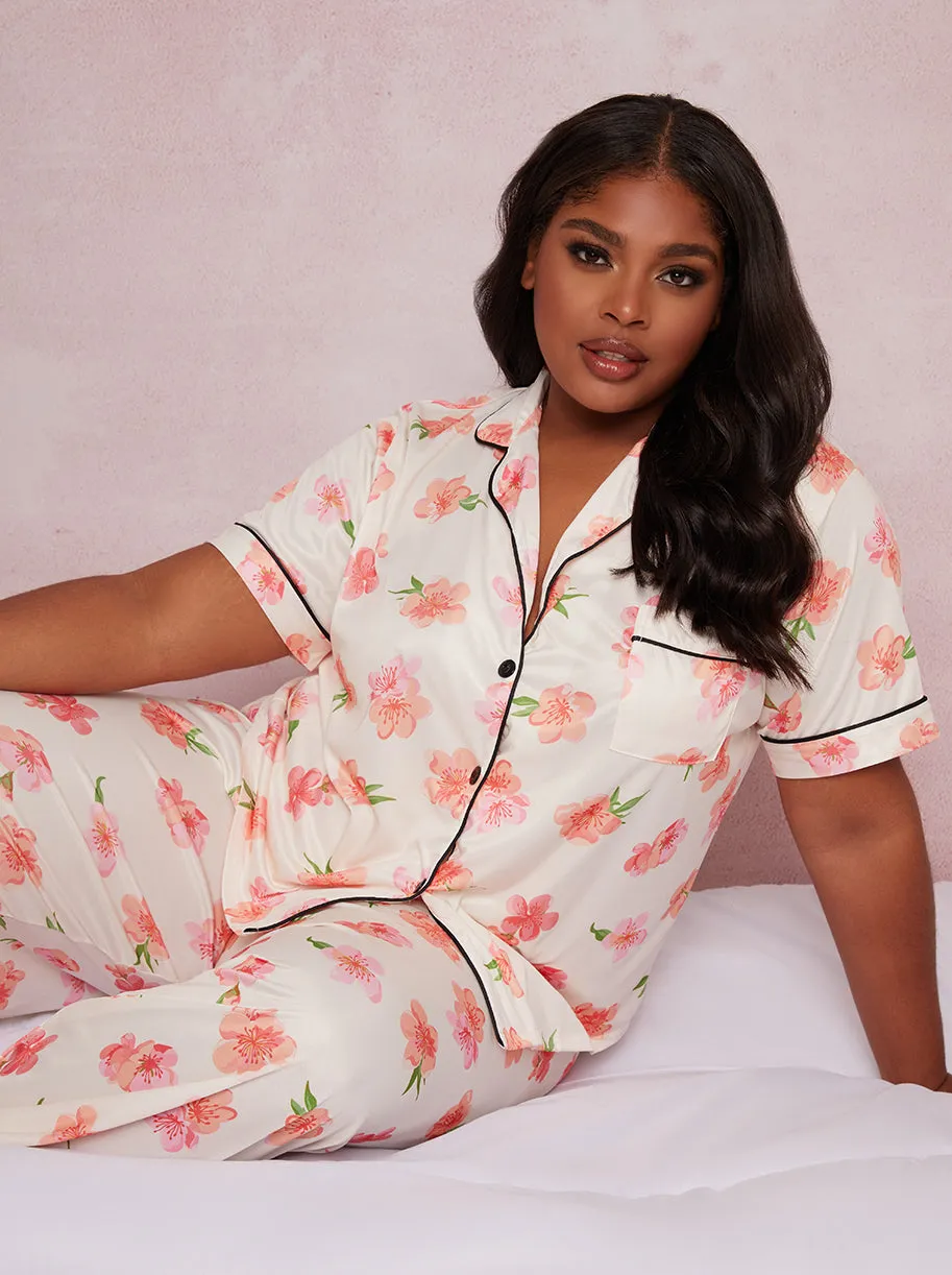 Plus Size Floral Print Pyjama Set in White sold by Chi Chi London product image thumbnail 2