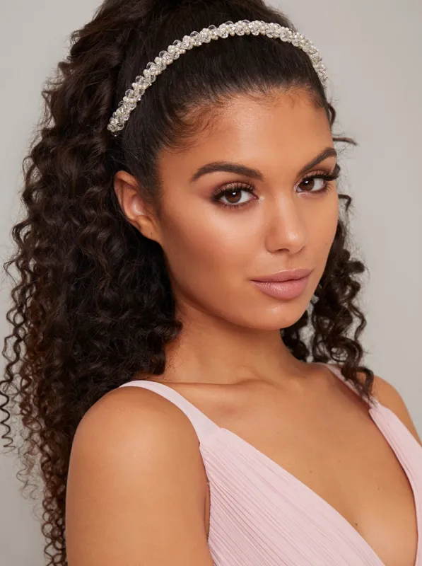 Beaded Headband in Silver sold by Chi Chi London