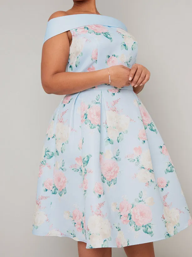 Plus Size Bardot Floral Print Midi Dress in Blue sold by Chi Chi London product image thumbnail 2