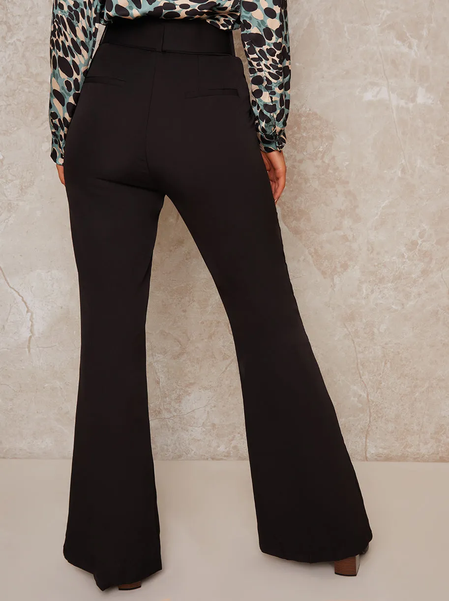 High Waist Belted Flare Trousers in Black sold by Chi Chi London product image thumbnail 4